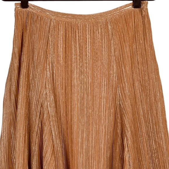 ANTHROPOLOGIE MAEVE AMBRA ROSE PINK SHIMMER METALLIC A-LINE PLEATED SKIRT - Picture 6 of 13